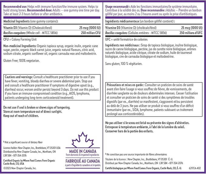 New Chapter Immune & Bone Vitamin D3+ Mixed Berries Flavored 60 Gummies