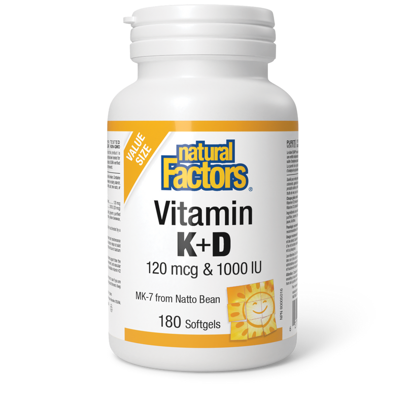 Natural Factors Vitamin K + D 120mcg/1000IU Bonus Size 180 Softgels