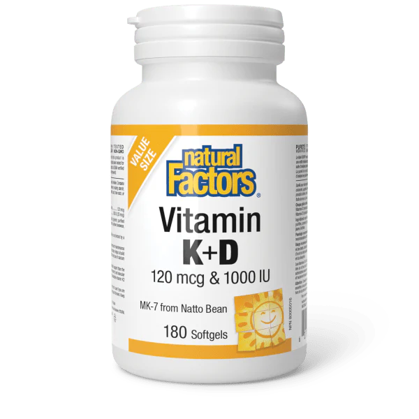 Natural Factors Vitamin K + D 120mcg/1000IU Bonus Size 180 Softgels