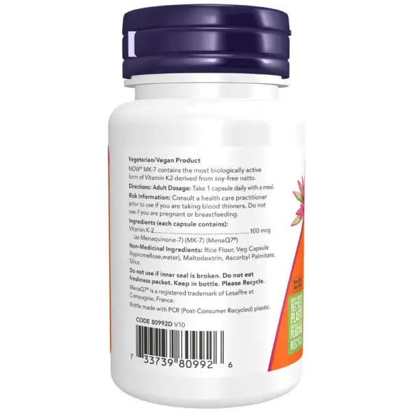 NOW MK-7 Vitamin K-2 100 mcg Veg Capsules