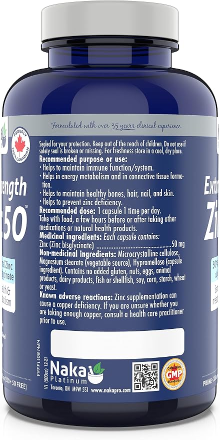Naka Extra Strength Zinc 50 300 Veggie Caps (250+50 Free)