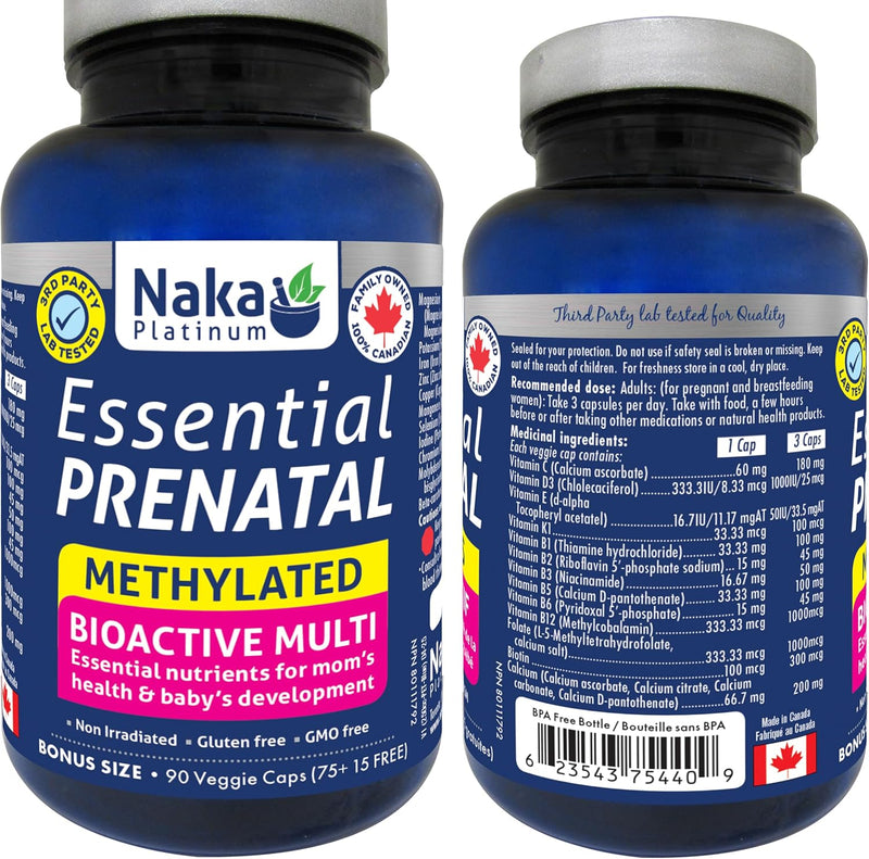 Naka Essential Prenatal Methylated Bio Active Multi Bonus Size (75+15) 90 Veggie Caps