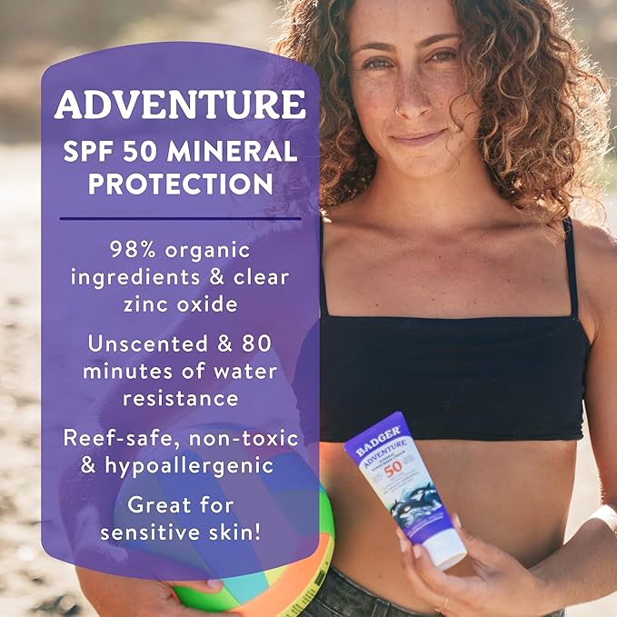 Badger Reel Safe Adventure Sunscreen Clear Zinc SPF 50 2.9 fl.oz Unscented