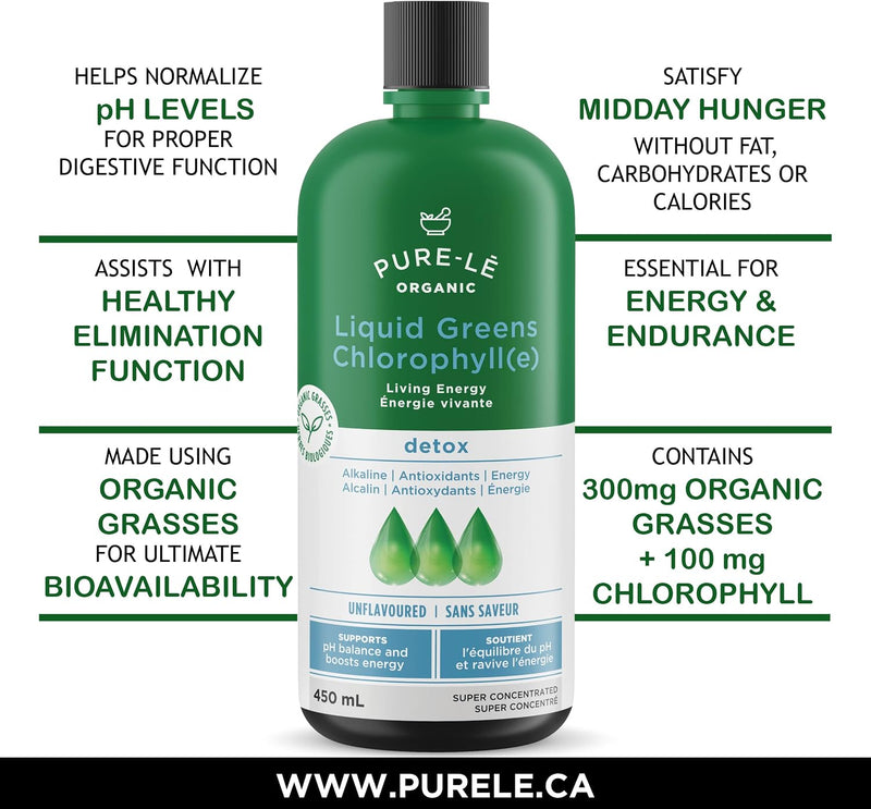 Pure-Le Organic Liquid Green Chlorophyll(e) Detox Unflavored 450 mL