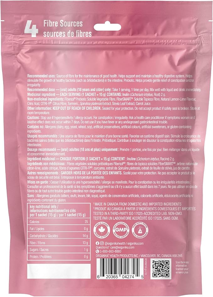 Organika Belli Bliss Fibre | Complete daily blend 10 15 Gram Lemon Lime Flavored Sachets