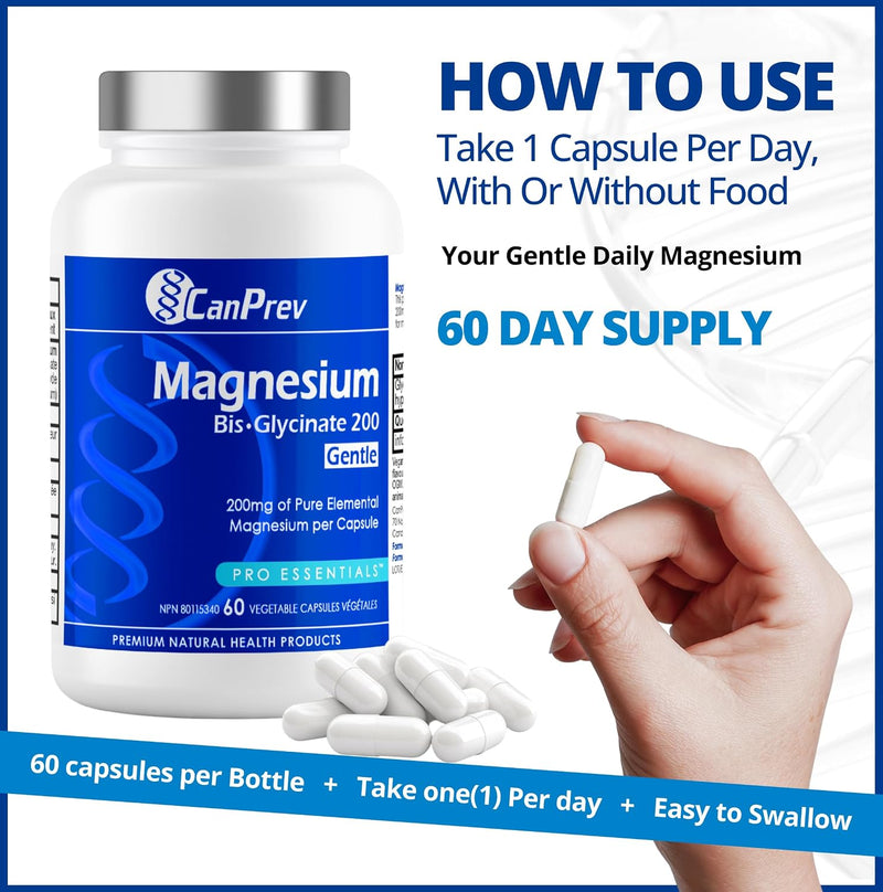 Free Gift: Canprev Magnesium Bis-Glycinate 200 Gentle 60 Veg Capsules