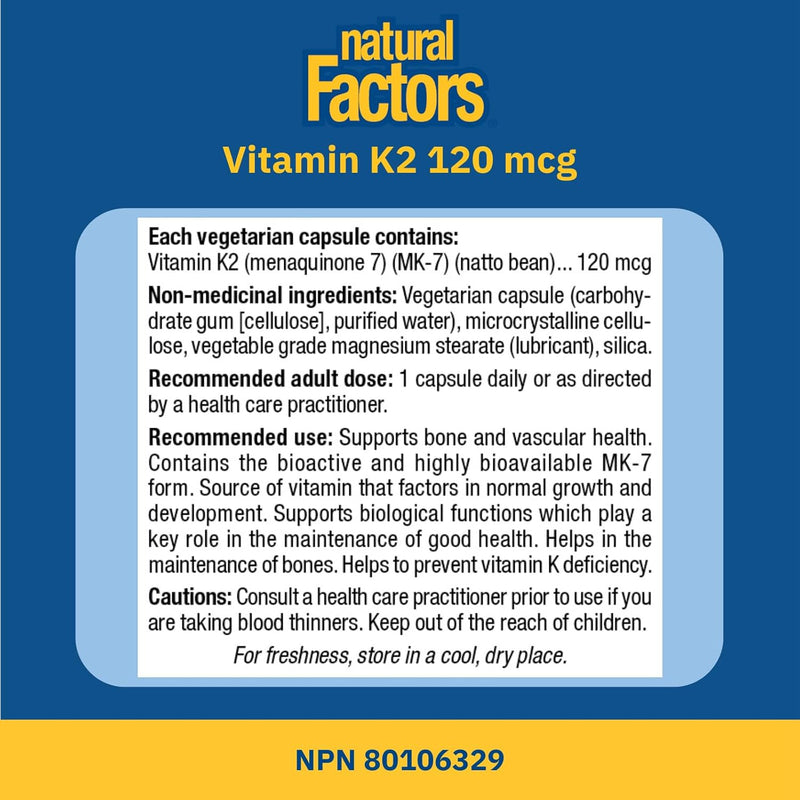 Natural Factors Vitamin K2 120 mcg 60 Vegi Capsules