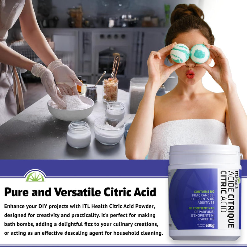 ITL Health Citric Acid 600g - Non-GMO and Fragrance Free