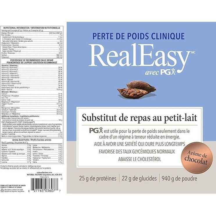 Natural Factors Real Easy With PGX Whey Meal Replacement Chocolate 940g