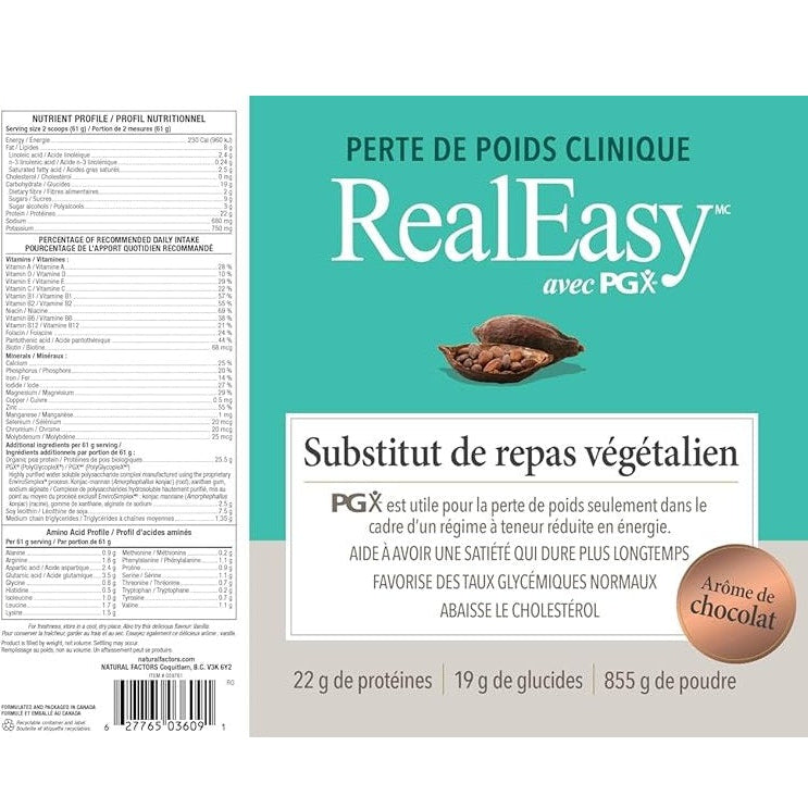 Natural Factors Real Easy With PGX Vegan Meal Replacement Chocolate 855g