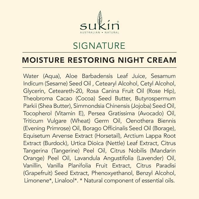 Sukin - Moisture Restoring Night Cream - Signature Range - Hydrates the Skin While You Sleep - For All Skin Types - 120 mL