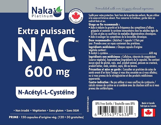 Naka Platinum Nutri NAC 600MG 150 Caps Bonus Size