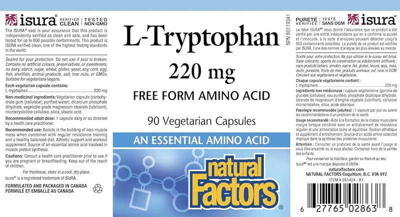 Natural Factors L-Tryptophan 220mg 90 Veggie Caps
