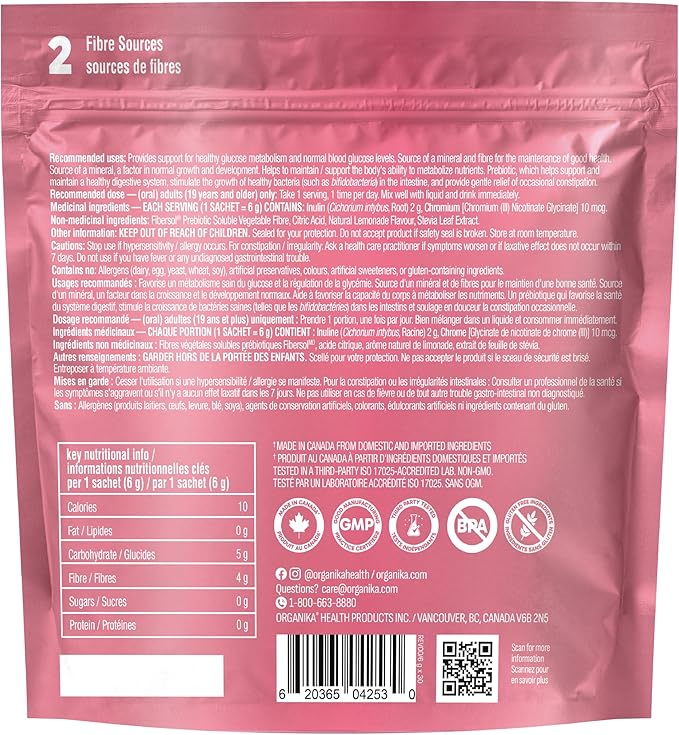 Organika Belli Bliss Fibre + Chromium | Glucose balancing daily blend 30 Lemonade Flavored 6 Gram Sachets