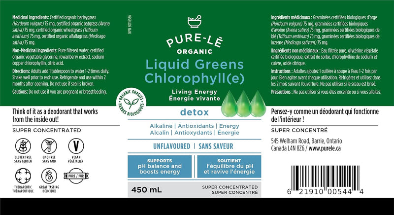 Pure-Le Organic Liquid Green Chlorophyll(e) Detox Unflavored 450 mL