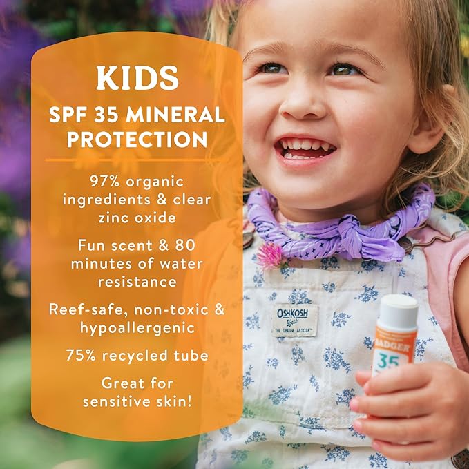 Badger Active Mineral Sunscreen Face Stick SPF35 Tangerine & Vanilla - 18g