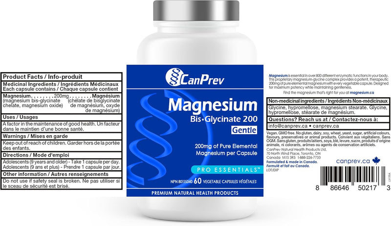 Free Gift: Canprev Magnesium Bis-Glycinate 200 Gentle 60 Veg Capsules
