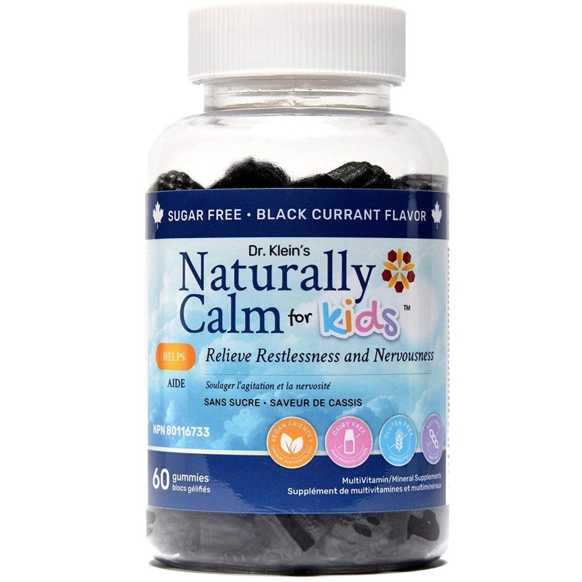 Dr. Klein's Naturally Calm for Kids 60 Gummies- Sugar Free Black Current Flavor Supplements - Kids at Village Vitamin Store