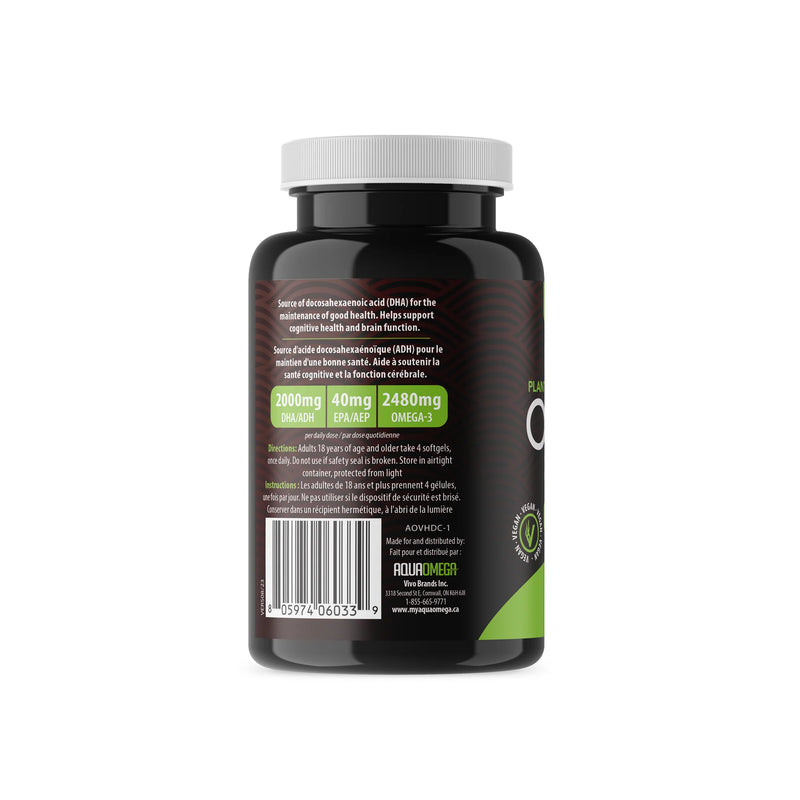 AquaOmega Plant-based Omega-3 | DHA Algae Oil  120 Soft gels