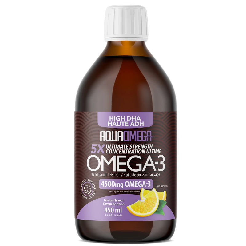 AquaOmega Omega-3 5x Ultimate Strength DHA Lemon 450 ml