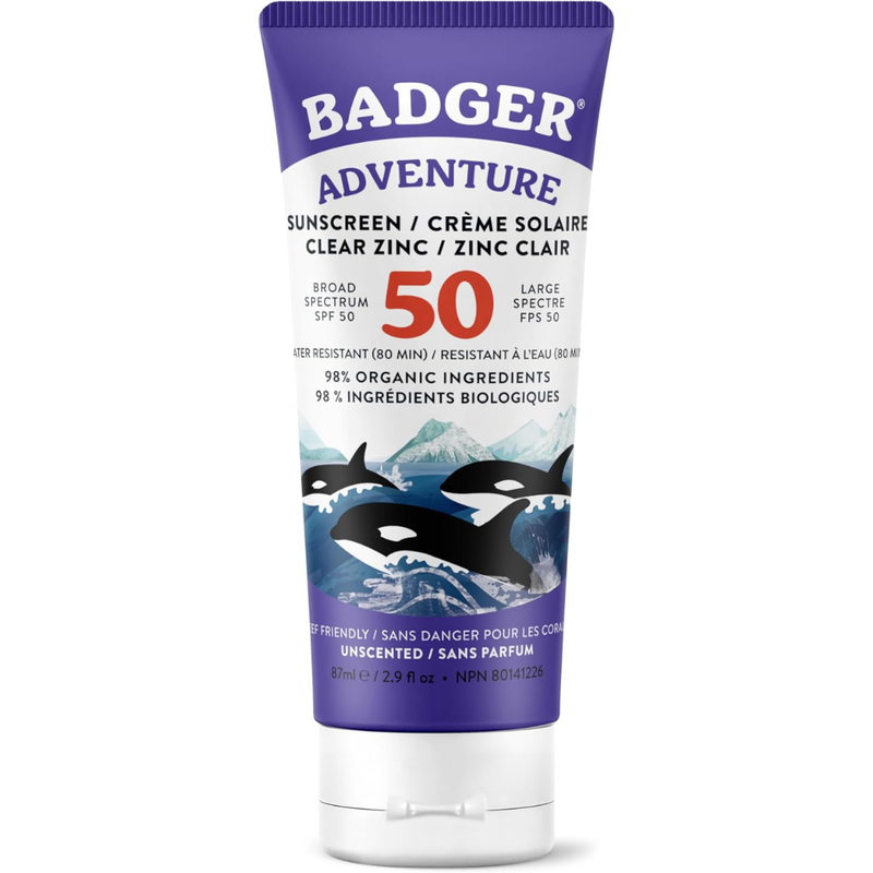 Badger Reel Safe Adventure Sunscreen Clear Zinc SPF 50 2.9 fl.oz Unscented