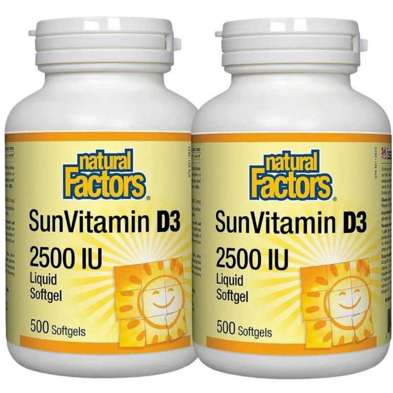Natural Factors Sun Vitamin D3 2500 IU Twin Pack(500+ 500 Softgels) Vitamins - Vitamin D at Village Vitamin Store