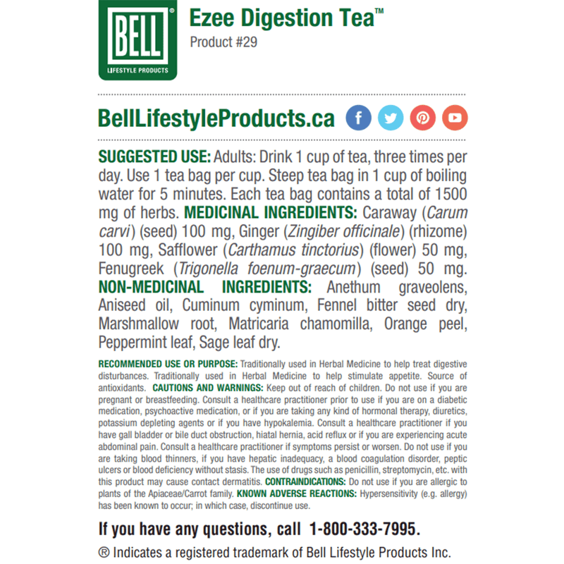 Bell Ezee Digestion Tea 30 Tea Bags Tea at Village Vitamin Store