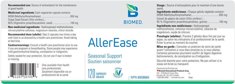 Biomed AllerEase 120 Capsules Supplements - Allergy Relief at Village Vitamin Store