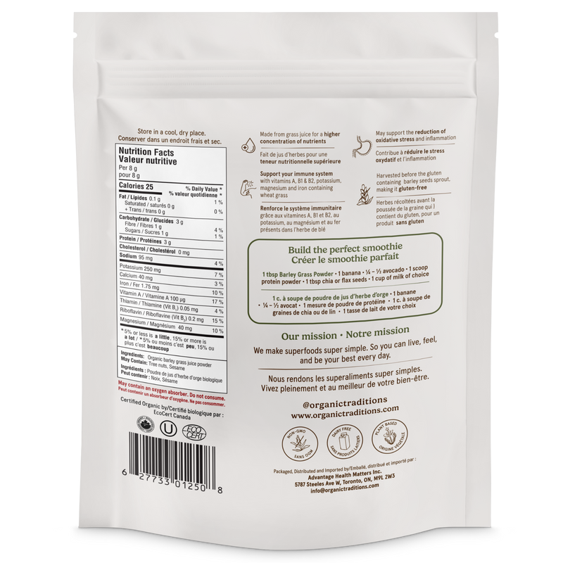 Organic Traditions Organic Barley Grass Juice Powder 150g