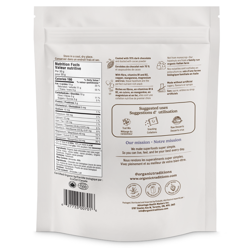 Organic Traditions Dark Chocolate Hazelnuts 272g