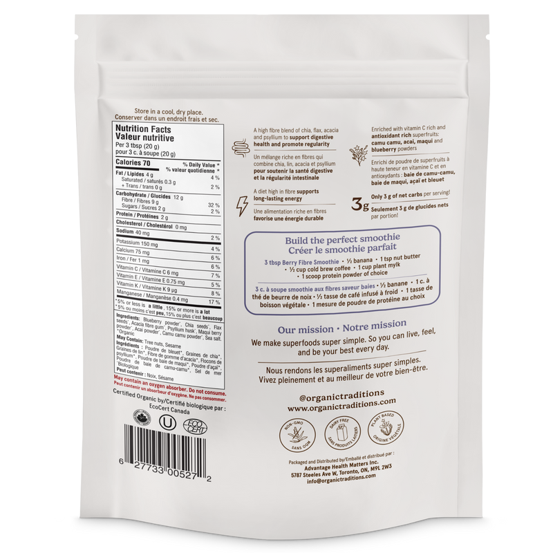 Organic Traditions Fibre Smoothie Berry 300g