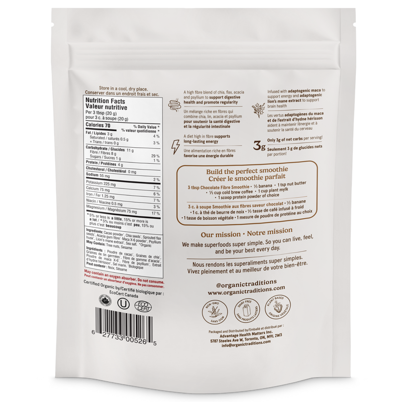Organic Traditions Fibre Smoothie Chocolate 300g