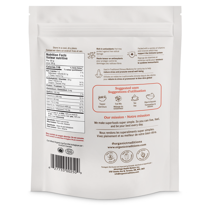Organic Traditions Goji Berries 227G