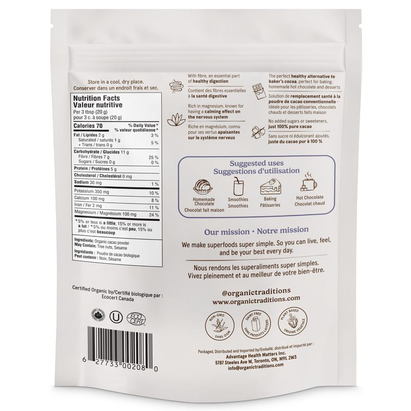 Organic Traditions Organic Cacao Powder 454g