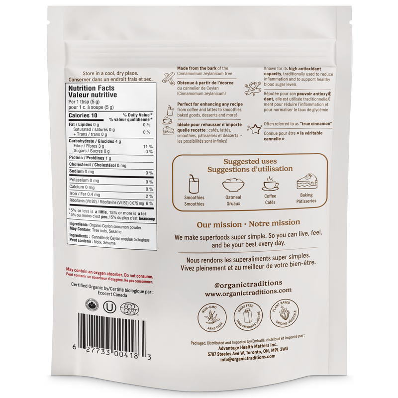 Organic Traditions Organic Ceylon Cinnamon Powder 227g