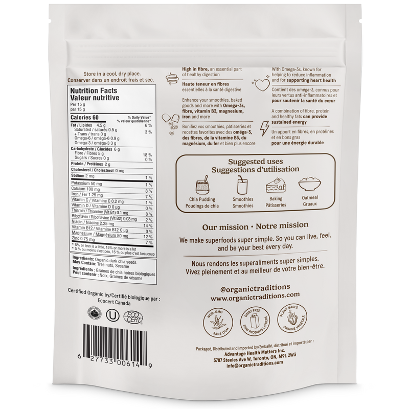 Organic Traditions Organic Dark Chia Seeds 454g