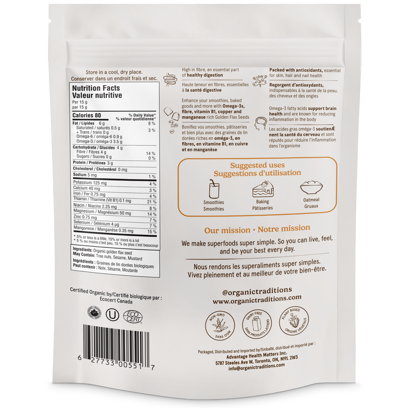 Organic Traditions Organic Golden Flax Seeds 454g