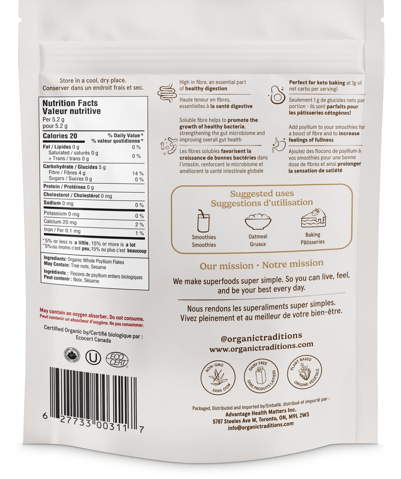 Organic Traditions Organic Whole Psyllium Flakes 340g