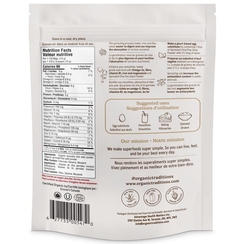 Organic Traditions Organic Sprouted Chia & Flax Seed Powder 454g
