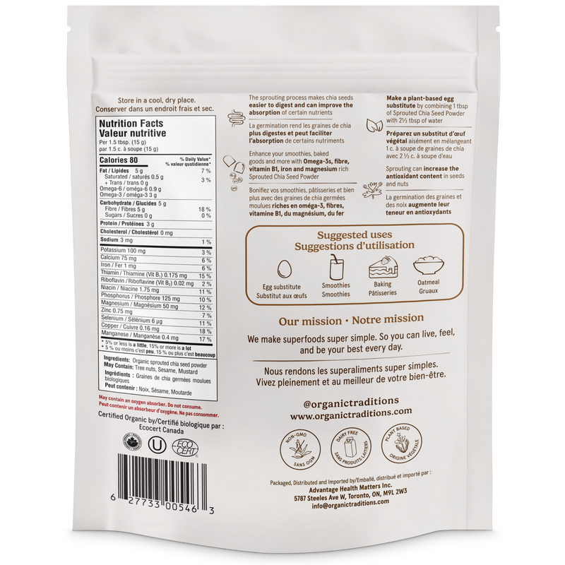 Organic Traditions Organic Sprouted Chia Seed Powder 454g
