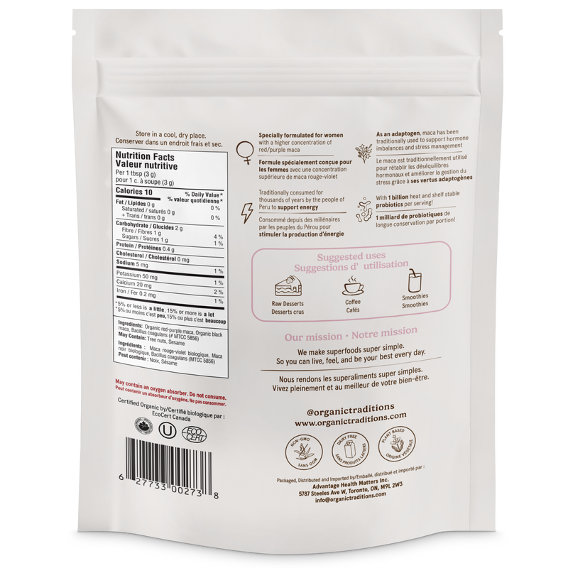 Organic Traditions Maca for Women with Probiotics 150g