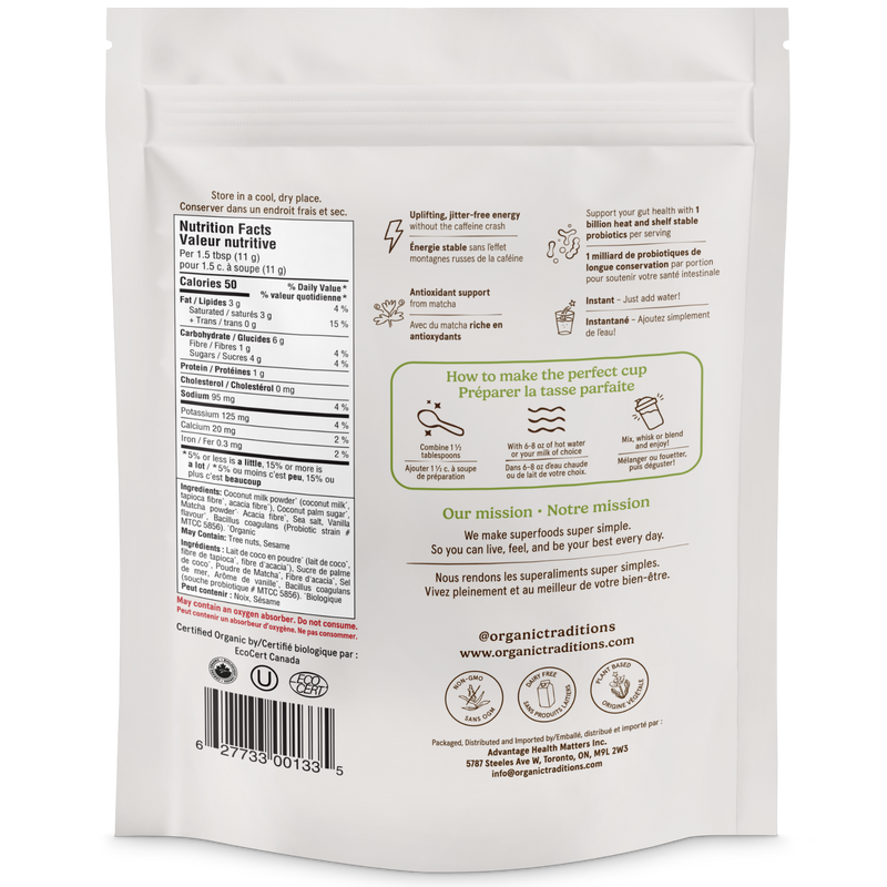 Organic Traditions Organic Matcha Latte With Probiotics 150g