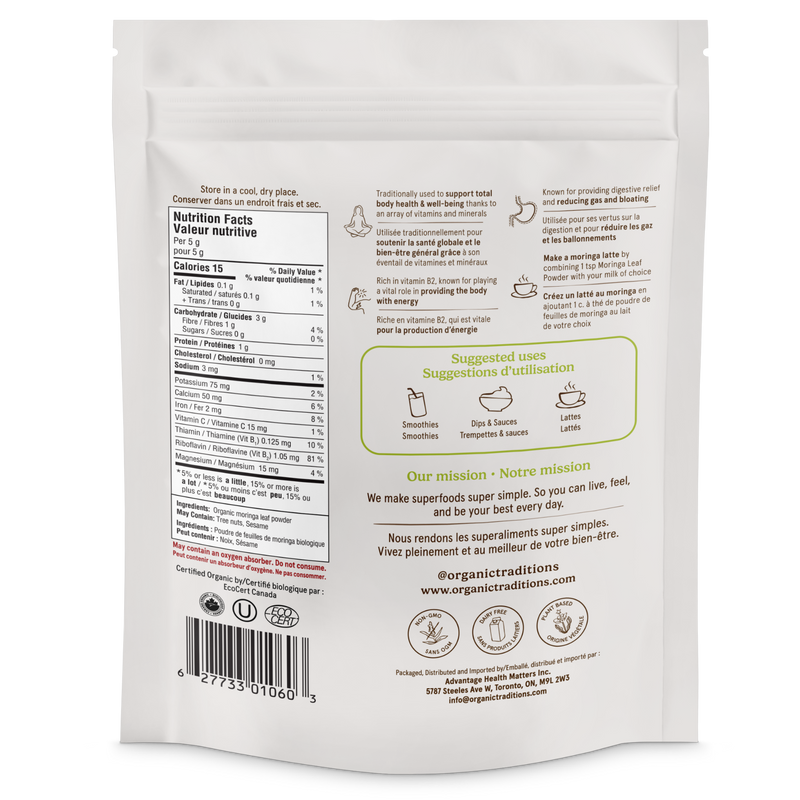 Organic Traditions Organic Moringa Leaf Powder 200g