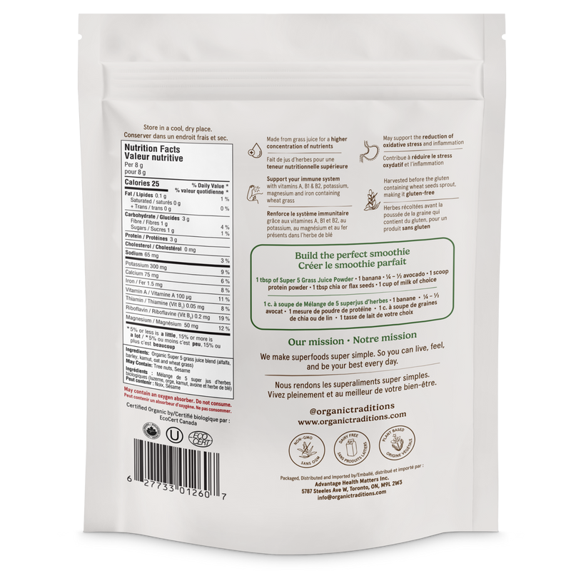 Organic Traditions Organic Super 5 Grass Juice Blend 150g