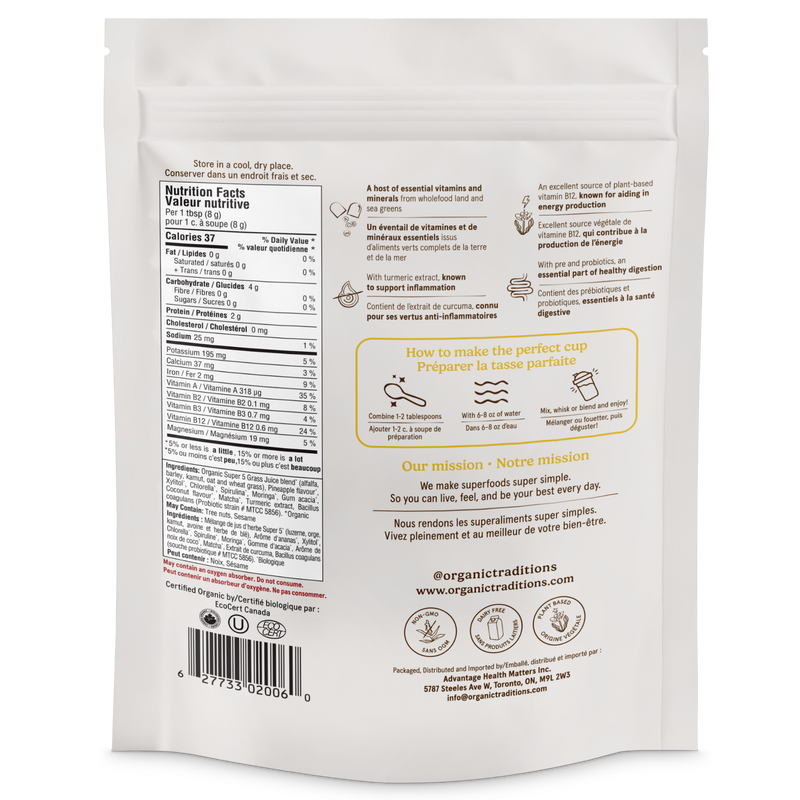 Organic Traditions Supergreens Pineapple Coconut 100g