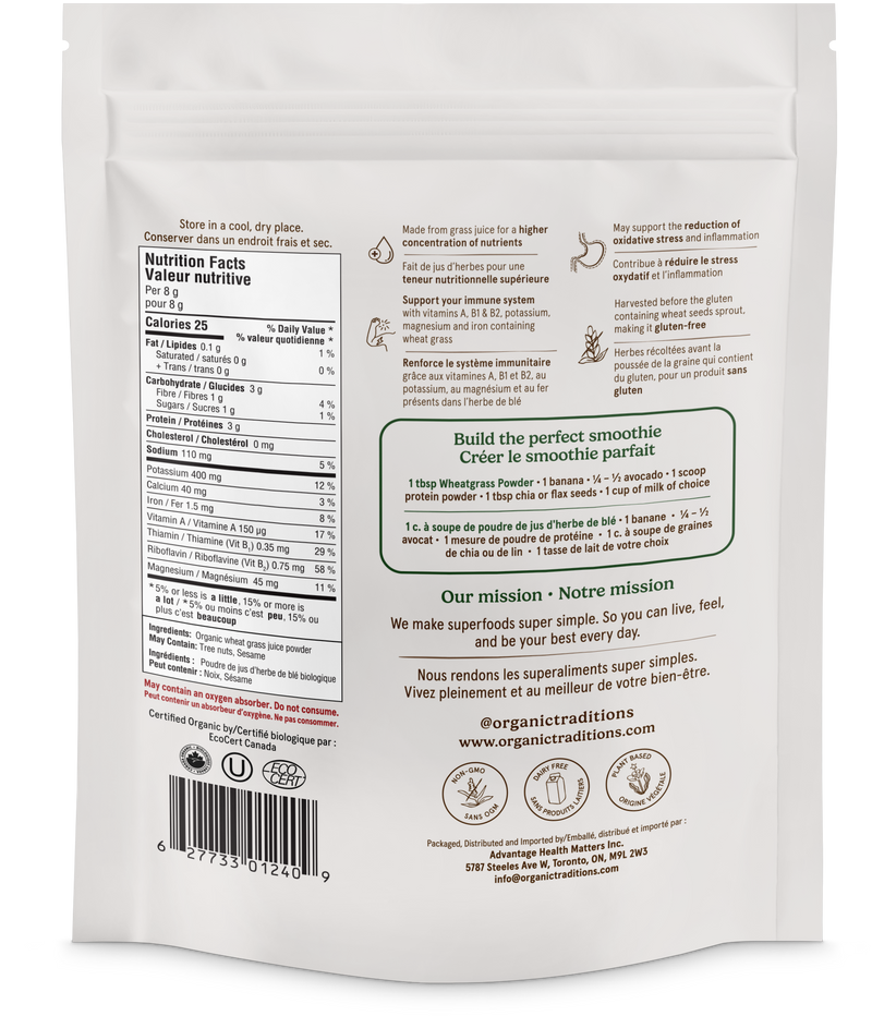 Organic Traditions Organic Wheat Grass Juice Powder 150g