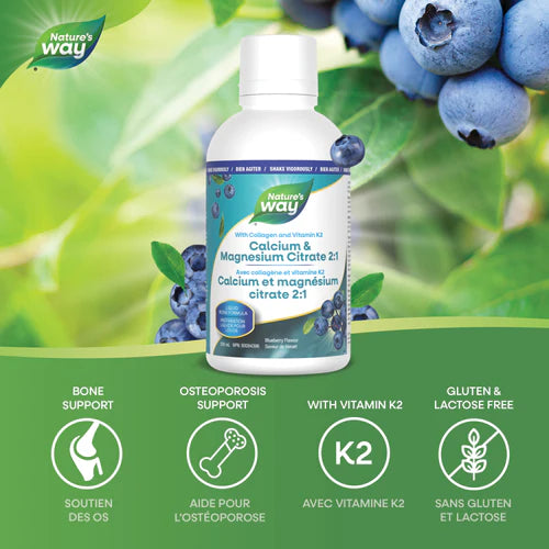 Nature's Way Calcium & Magnesium Citrate 2:1 Blueberry 500mL with Collagen & K2