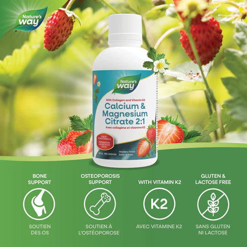 Nature's Way Calcium & Magnesium Citrate 2:1 with K2 Strawberry 500mL
