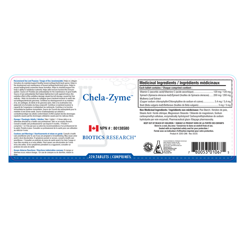 Biotics Research Chela-Zyme 270 Tablets