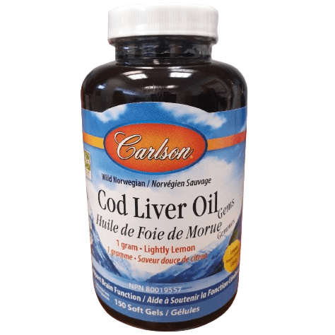 Carlson's Cod Liver Oil Gems Lemon Flavor 150 Softgels Supplements - EFAs at Village Vitamin Store